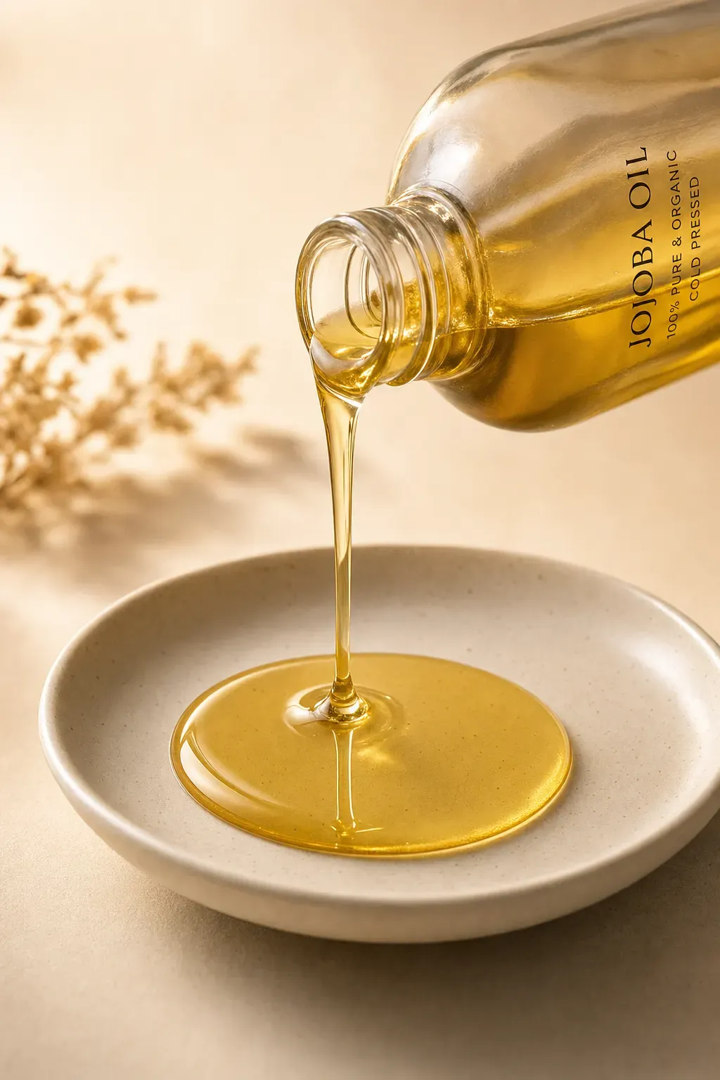 Jojoba oil poured into a dish